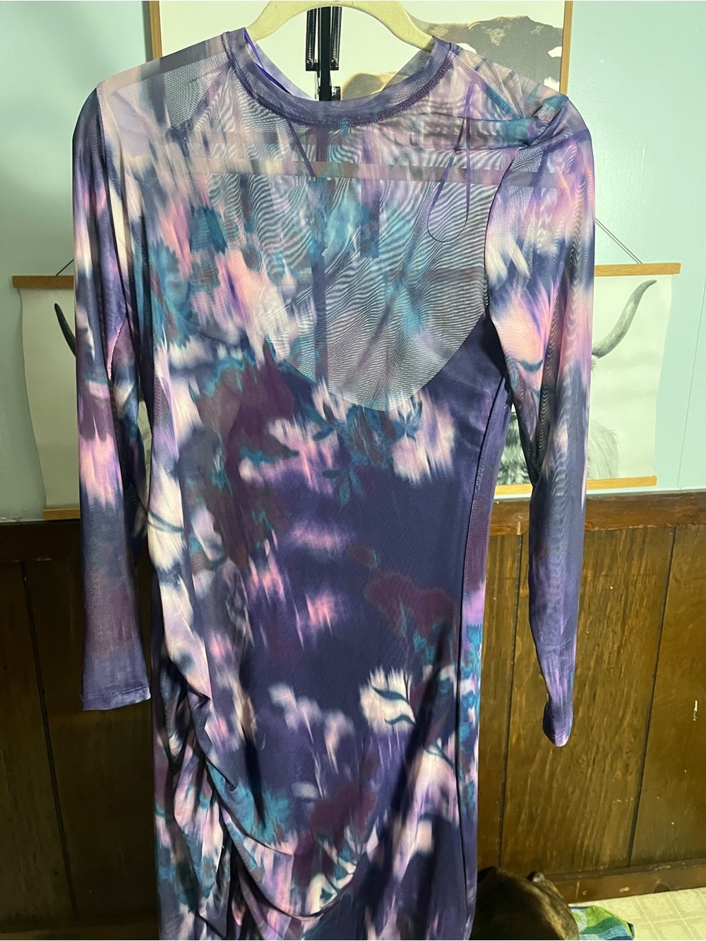 Steve Madden Purple Blue Pink Mesh Tie-Dye Midi Dress
